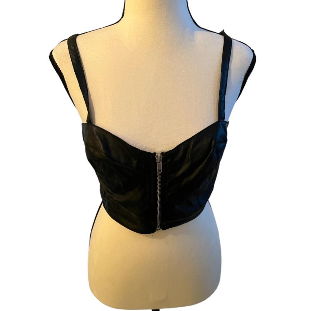 Parisian Collection Crop Top Zipper Tank In Black Faux Leather Size Medium M